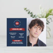 クラシック バナー ネイビー/レッド 卒業発表 案内状 (スタンド正面)