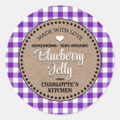 クラシック パープル ギンガム 缶詰ラベル ラウンドシール (正面)