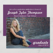 クラシック パープル 卒業発表 招待状 (正面/裏面)