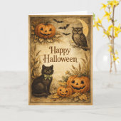 クラシック ビンテージ 秋の収穫 ハロウィン カード (黄色い花)