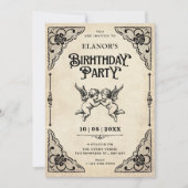 クラシック ビンテージ 誕生日 招待状 (正面)
