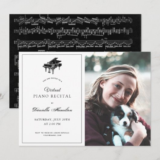 クラシック ピアノ 白 バーチャル リサイタル フォト 招待状 (正面/裏面)
