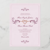 クラシック ピンクとゴールドのウェディング 箔招待状 (正面)