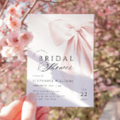 クラシック ピンク ボウ ブライダル シャワー 招待状