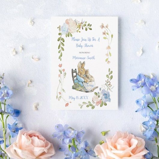 クラシック ピーターうさぎ ツインズ ベイビーシャワー 招待状