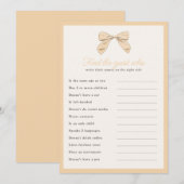 クラシック ピーチの蝶結び ゲスト シャワー ゲーム カード (正面/裏面)