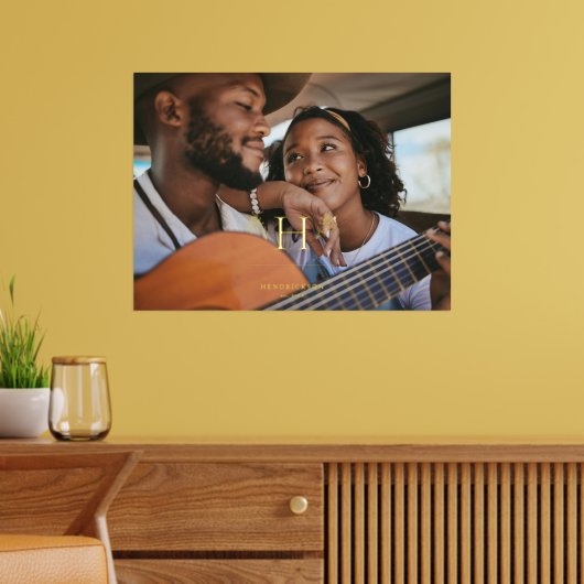 クラシック ファミリー モノグラム フォト & ネーム 箔ポスター (インサイチュ (リビング))