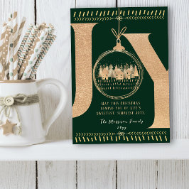 クラシック フェスティブ タッチ シンプル グリーンとゴールドの「JOY」 シーズンカード