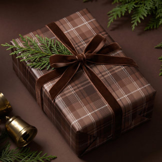 クラシック フェスティブ ダークブラウン クリスマス タータン チェック ラッピングペーパー