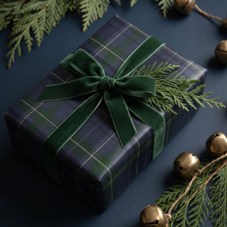 クラシック フェスティブ ネイビー グリーン クリスマス タータン プラッド ラッピングペーパー