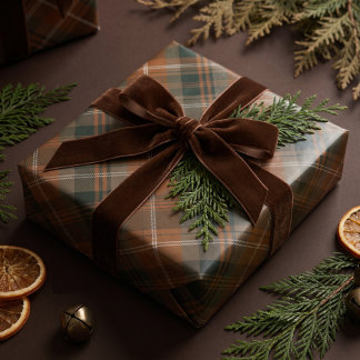 クラシック フェスティブ ブラン グリーン クリスマス タータン プラッド ラッピングペーパー