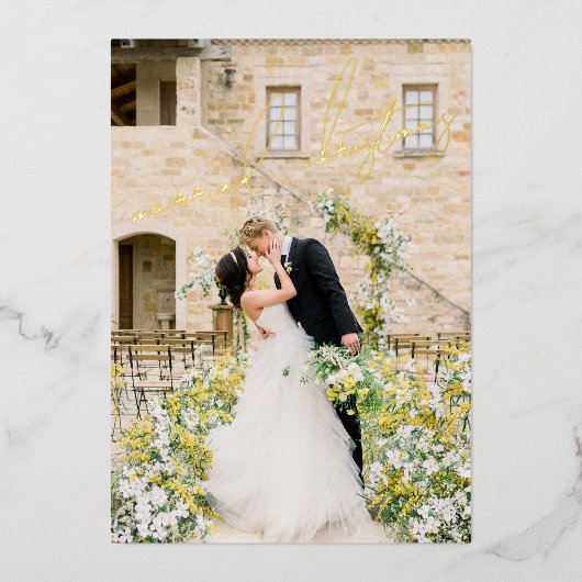 クラシック フォト エレガント 新婚 クリスマス 箔シーズンカード (正面)