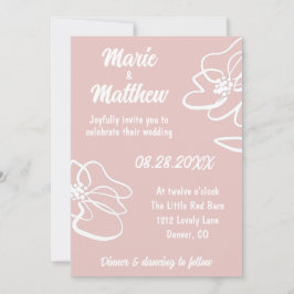 クラシック フォト ピンク ブラッシュ フラワーリング ウェディング インビテーション