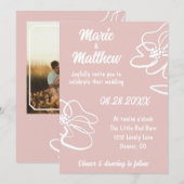 クラシック フォト ピンク ブラッシュ フラワーリング ウェディング インビテーション (正面/裏面)