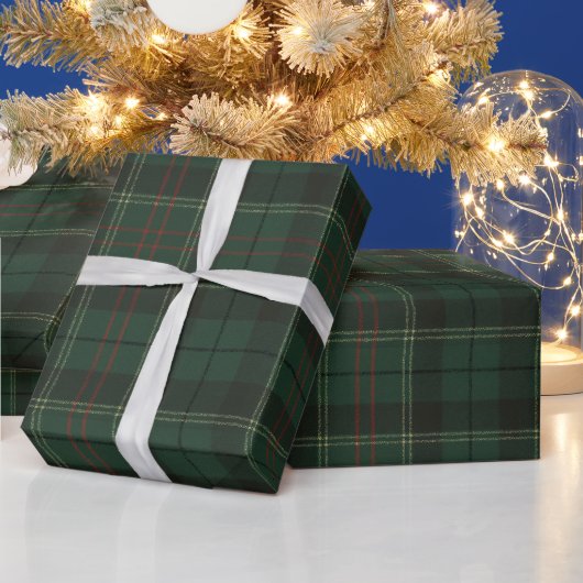 クラシック・フォレストグリーン・タータンチェックのクリスマス ラッピングペーパー (クリスマス)