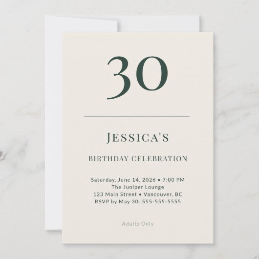 クラシック・フォレスト＆リネンの30歳の誕生日お祝い 招待状 (正面)