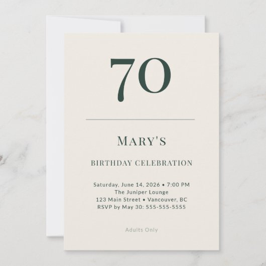 クラシック・フォレスト＆リネンの70歳の誕生日お祝い 招待状 (正面)