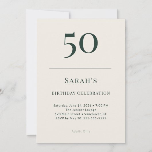 クラシック・フォレスト＆リネン 50歳の誕生日お祝い 招待状 (正面)