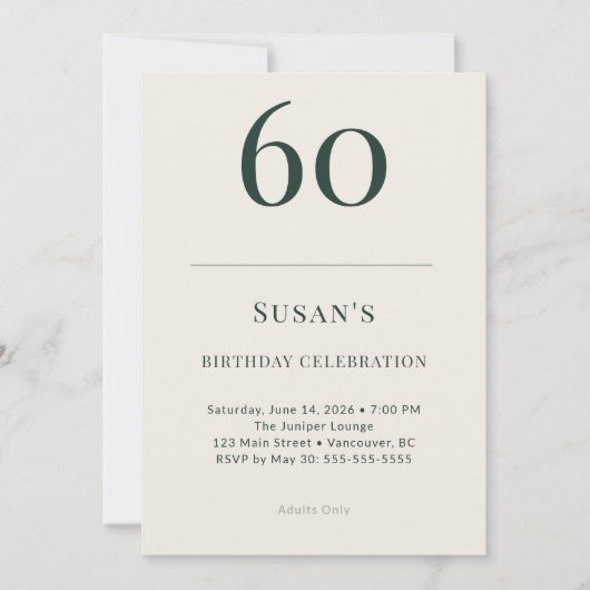 クラシック・フォレスト＆リネン 60歳の誕生日お祝い 招待状 (正面)
