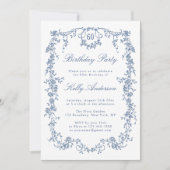 クラシック フレンチ ブルー 花柄 60歳の誕生日パーティー 招待状 (正面)