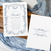 クラシック フレンチ ヴィクトリアン ブルー フローラル ブライダル シャワー 招待状