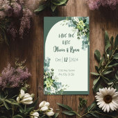 クラシック フローラル グリーン セーブ・ザ・デート 招待状