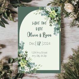 クラシック フローラル グリーン セーブ・ザ・デート 招待状