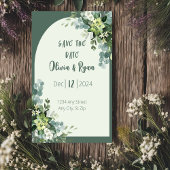 クラシック フローラル グリーン セーブ・ザ・デート 招待状