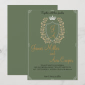 クラシック フローラル モノグラム クレスト 結婚式招待状。 招待状 (正面/裏面)