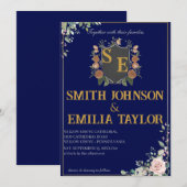 クラシック フローラル モノグラム クレスト 結婚式招待状。 招待状 (正面/裏面)