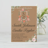 クラシック フローラル モノグラム クレスト 結婚式招待状。 招待状 (スタンド正面)