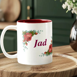 クラシック フローラル モノグラム J と Jad 名前 ツートーンマグカップ