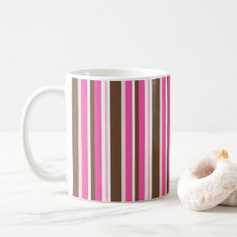 クラシック ブラウン＆ピンク ストライプ コーヒーマグ コーヒーマグカップ