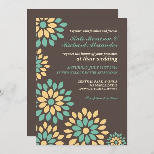 クラシック ブラウン フラワー 春 結婚式 招待状 (正面/裏面)