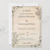 クラシック ブラックとエクリュ モノグラム ウェディング インビテーション (正面)