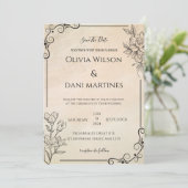 クラシック ブラックとエクリュ モノグラム ウェディング インビテーション (スタンド正面)