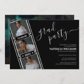 クラシック・ブラックフィルムストリップの写真コラージュ卒業 招待状 (正面/裏面)
