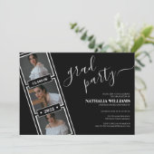 クラシック ブラックフィルムストリップ フォトコラージュ 卒業 招待状 (スタンド正面)