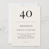 クラシック ブラック & アイボリー 40歳 誕生日 お祝い 招待状 (正面)