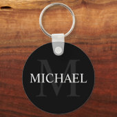 クラシック ブラック イニシャルと名前のオーダーメイド キーホルダー (正面)