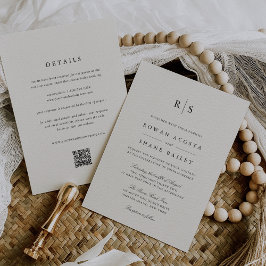 クラシック ブラック & エクル モノグラム オールインワン ウェディング 招待状