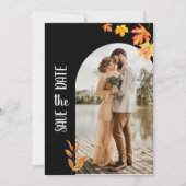 クラシック ブラック オータム リーブス 2 フォト セーブ ザ デート 招待状 (正面)