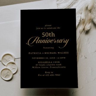 クラシック ブラック＆ゴールド 50周年記念結婚式  招待状
