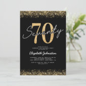 クラシック ブラック ゴールド 70歳の誕生日招待状 招待状 (スタンド正面)