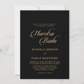 クラシック ブラック＆ゴールド Nuestra Boda ウェディング 招待状 (正面)
