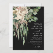 クラシック ブラック ピオニー ウェディング 招待状 (正面)