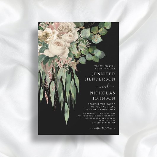 クラシック ブラック ピオニー ウェディング 招待状