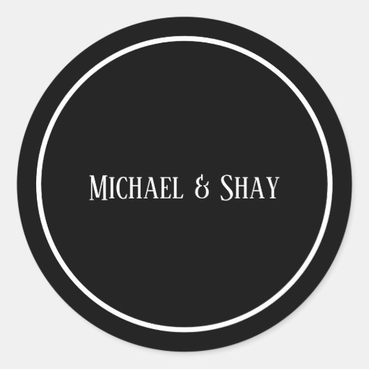 クラシック ブラック＆ホワイト ウェディング ラウンド ステッカー (正面)