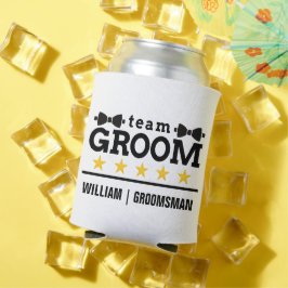 クラシック ブラック&ホワイト エレガント テキスト チーム グルーム 缶クーラー