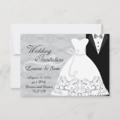 クラシック ブラック ホワイト エレガント 花嫁 新郎 出欠カード (正面)